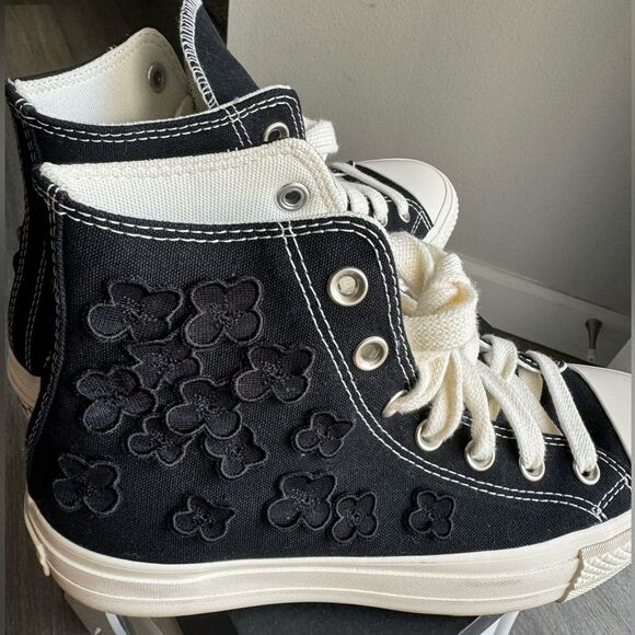 Converse Women Sneaker CTAS 3D Floral Black White Platform High-Top Black size 8 - Picture 9 of 10